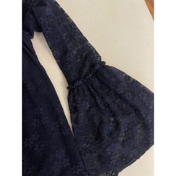 Michael Kors Navy Blue Floral Lace Dress with Flared Sleeves Small - Picture 5 of 6